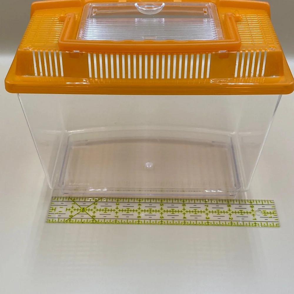 Clear Plastic Storage Container with Orange Lid pet, insect carrier, reptile.,